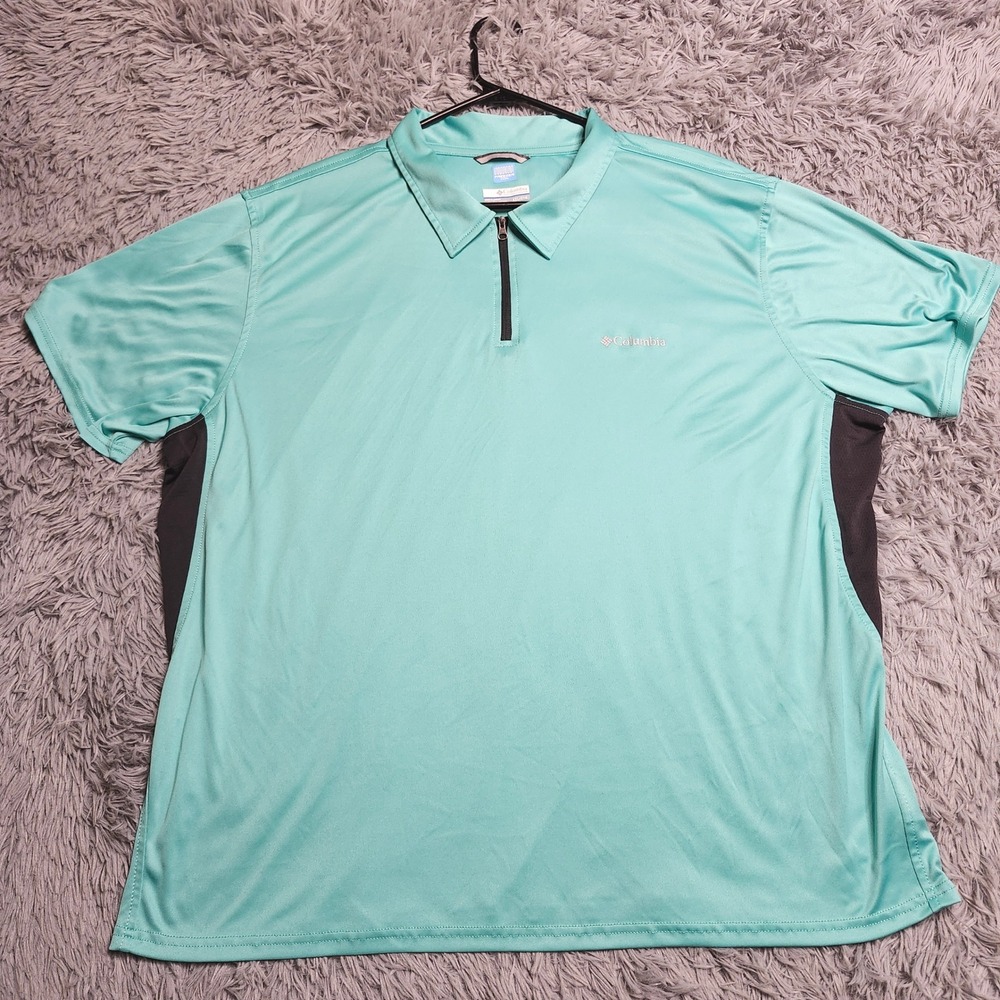 Columbia Polo Shirt Mens 2XL XXL Teal Freezer Coil Quarter Zip Short Sleeve Golf